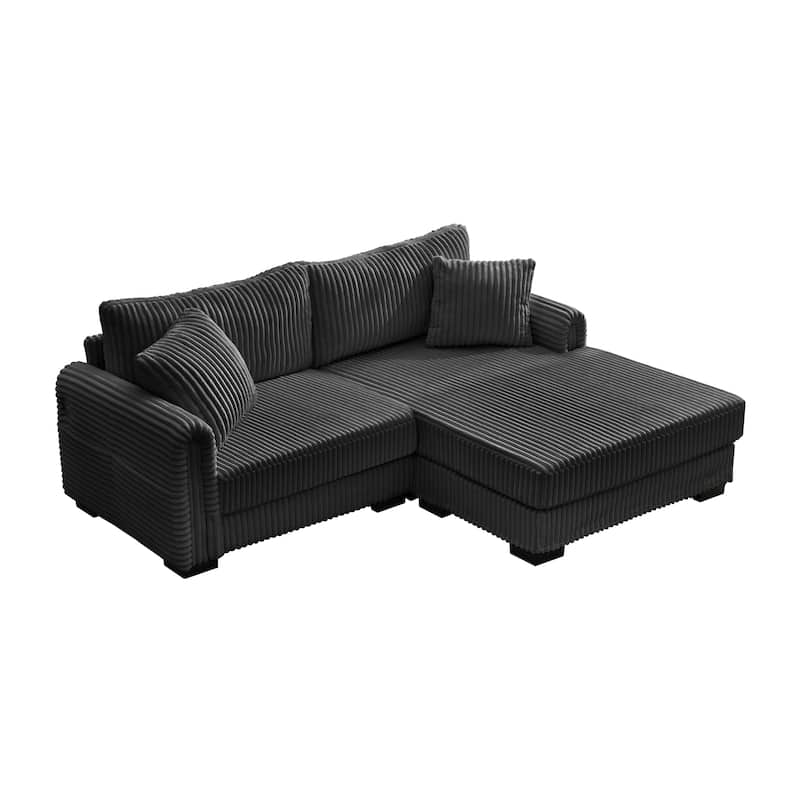 L-Shaped Sofa, 2 Seater Modular Sectional Sofa with Convertible Chaise, USB Ports, Corduroy Couch with Oversized Side Pocket