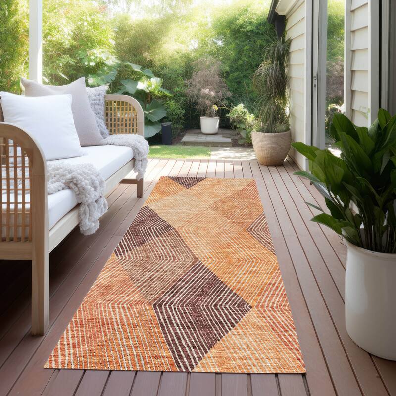Machine Washable Indoor/ Outdoor Diamond Stripes Chantille Rug - Orange - 2'3" x 7'6"