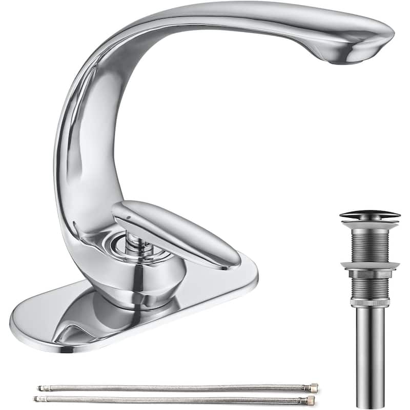 Matte Black Bathroom Sink Faucet C-Shaped Curved Spout Bathroom Faucets for Sink 1 Hole Brass Single Handle Vanity Faucet - Chrome