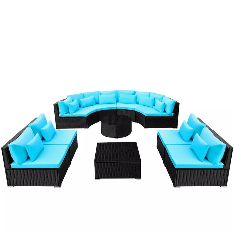 vidaXL Patio Furniture Set 13 Piece Sectional Sofa with Cushions Poly Rattan - 173" x 86" x 26"
