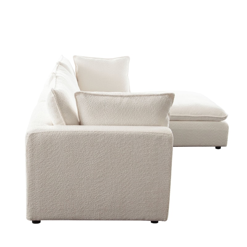 Agg 4pc L Shaped Sofa Set, Ivory Faux Shearing Fabric, 2 Accent Pillows