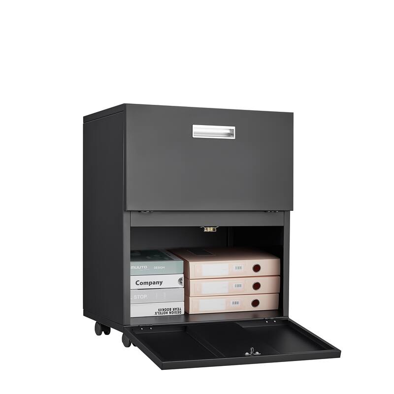 Anmytek Black 2 Drawer Mobile File Cabinet Rolling Under Desk Storage for Home Office