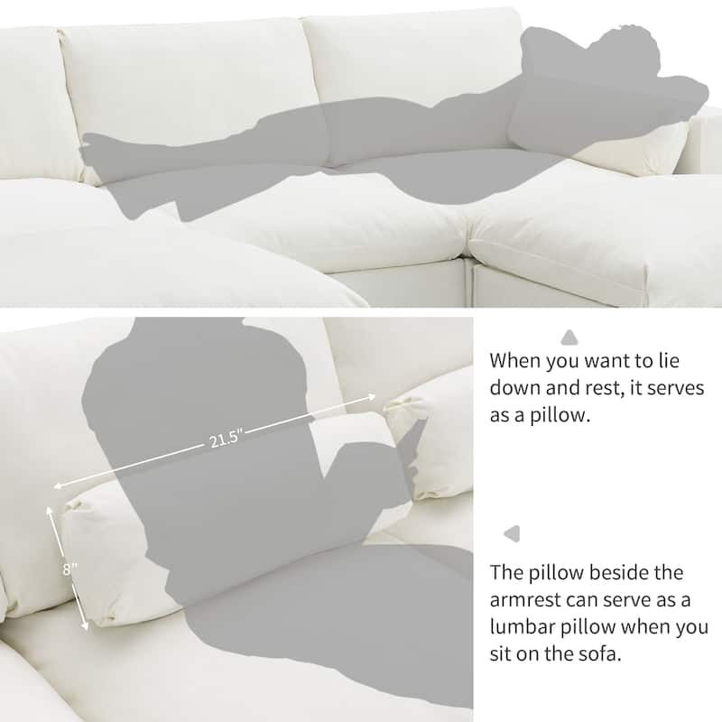 86.5" Chenille Modular Sectional Sofa 5-Seat U-Shaped Couch with 2 Ottomans Storage Pockets and Pillows for Living Room