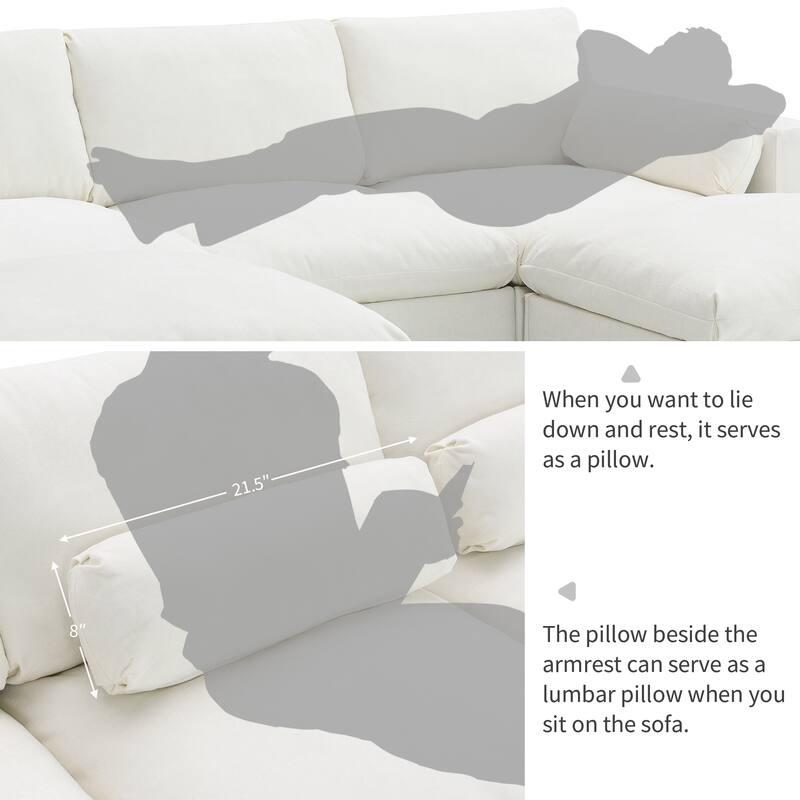 86.5" Chenille Modular Sofa with Storage Pockets, Movable Ottomans