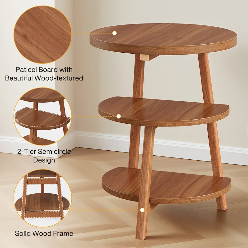 Round End Table with 3-Tier Shelves