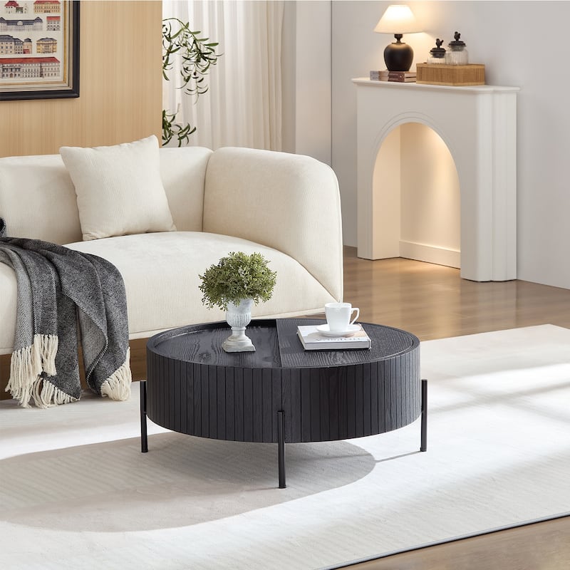 Round Coffee Table Accent Table Tea Table with Storage, Center Table Rustic Sofa Table Black Side Table