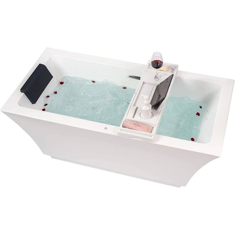 Vanity Art 59" Freestanding Acrylic Soaking Bathtub with Slotted Overflow & Pop-up Drain