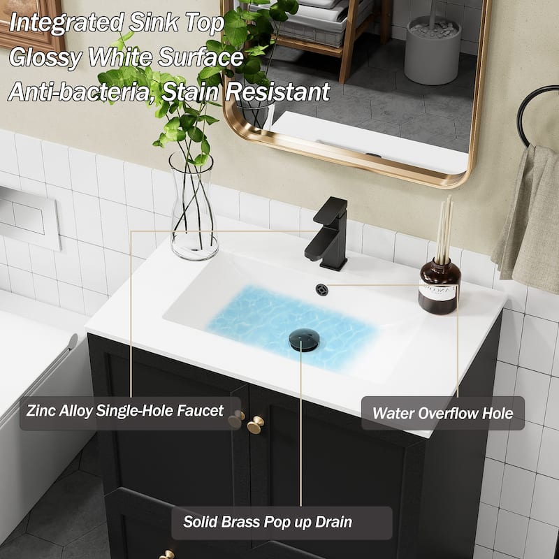 Solid Wood Bathroom Vanity Cabinet with Ceramic Undermount Sink Top Skirting Design