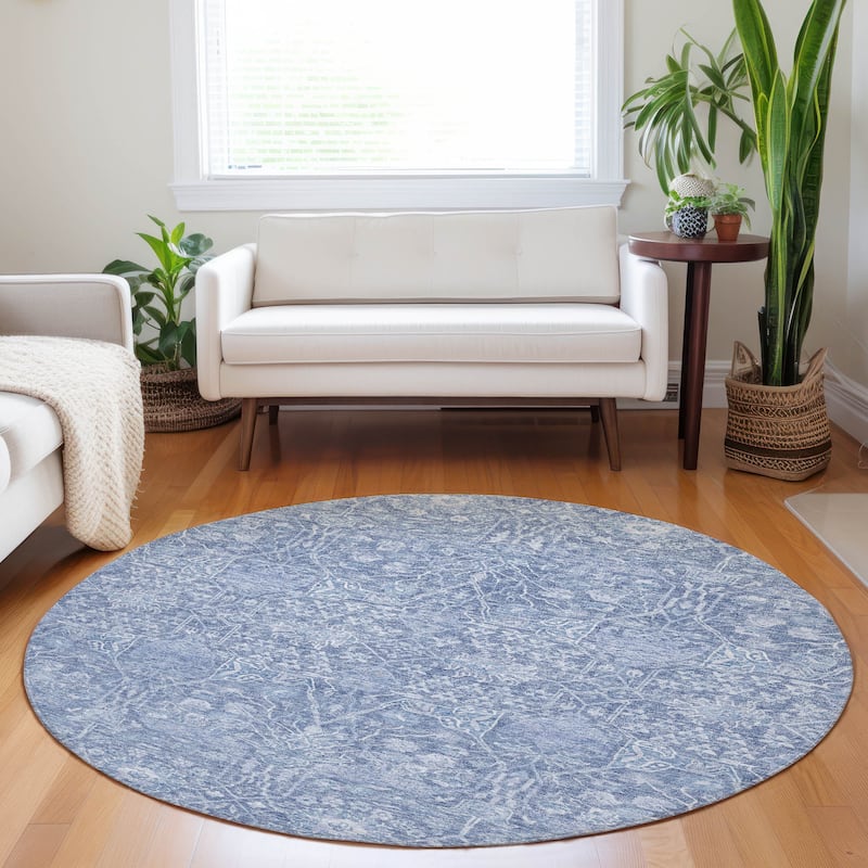 Machine Washable Indoor/ Outdoor Vintage Boho Chantille Rug - Denim - 8' x 8'