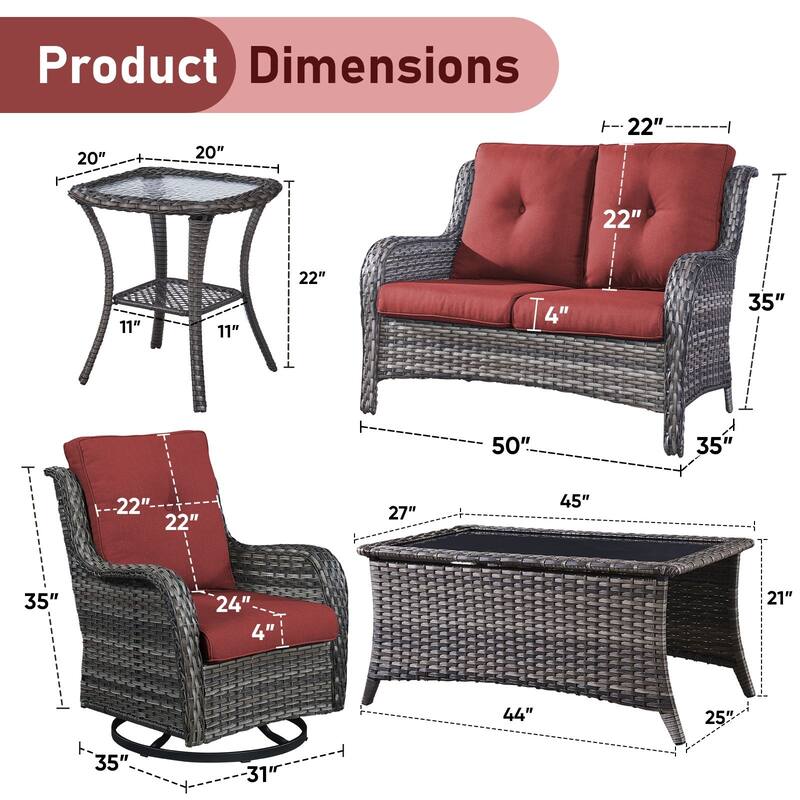 Pocassy Outdoor 4 Inch Sofa Swivel Chairs Table