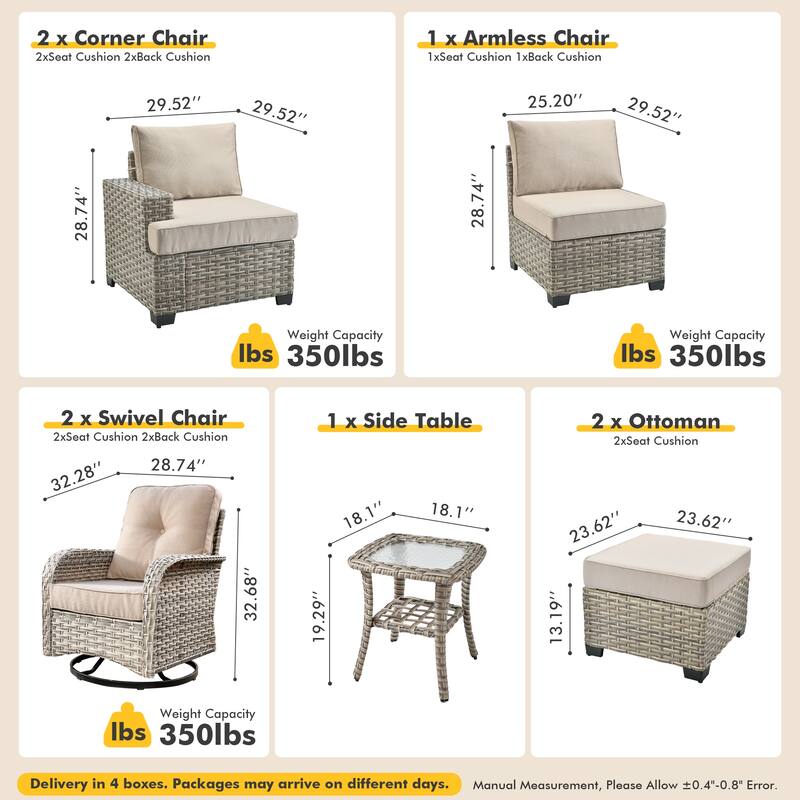 XIZZI 8-piece Outdoor Grey Wicker Furniture Conversation Set