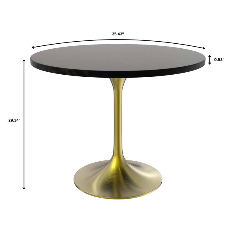 LeisureMod Verve 36" Round Dining Table with MDF Wood TableTop and Brushed Gold Base for Kitchen & Dining Room
