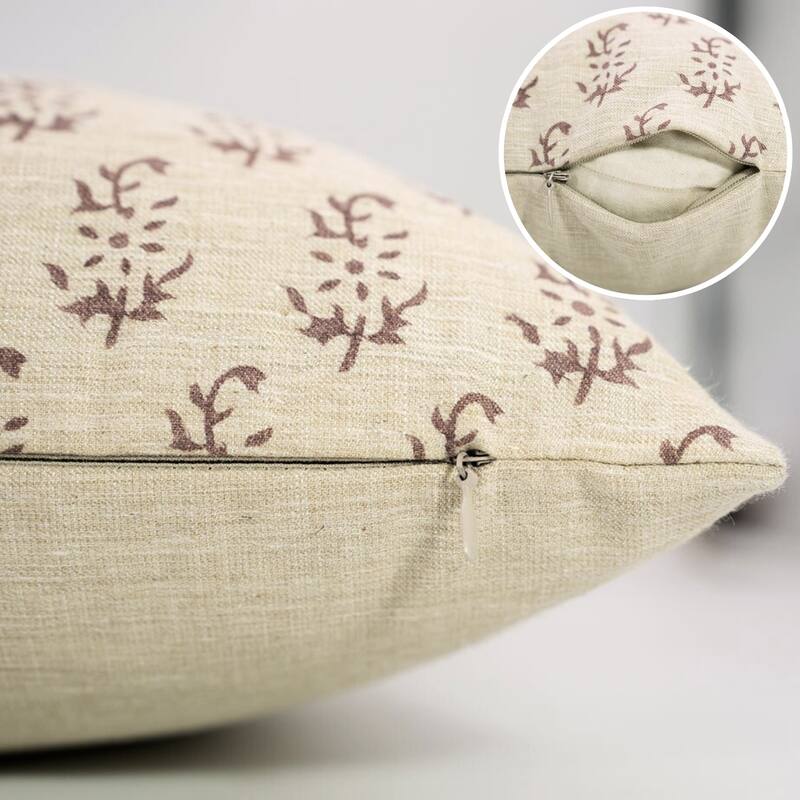 Fabdivine Handmade Floral or Weave Yellow Pillow Cover in Soft Linen for Block Print Room Boho Spring Home Décor, Lehar
