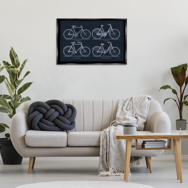 Stupell Traditional Bicycle Styles Diagram Framed Floater Canvas Wall Art Design By Phillipa Katz