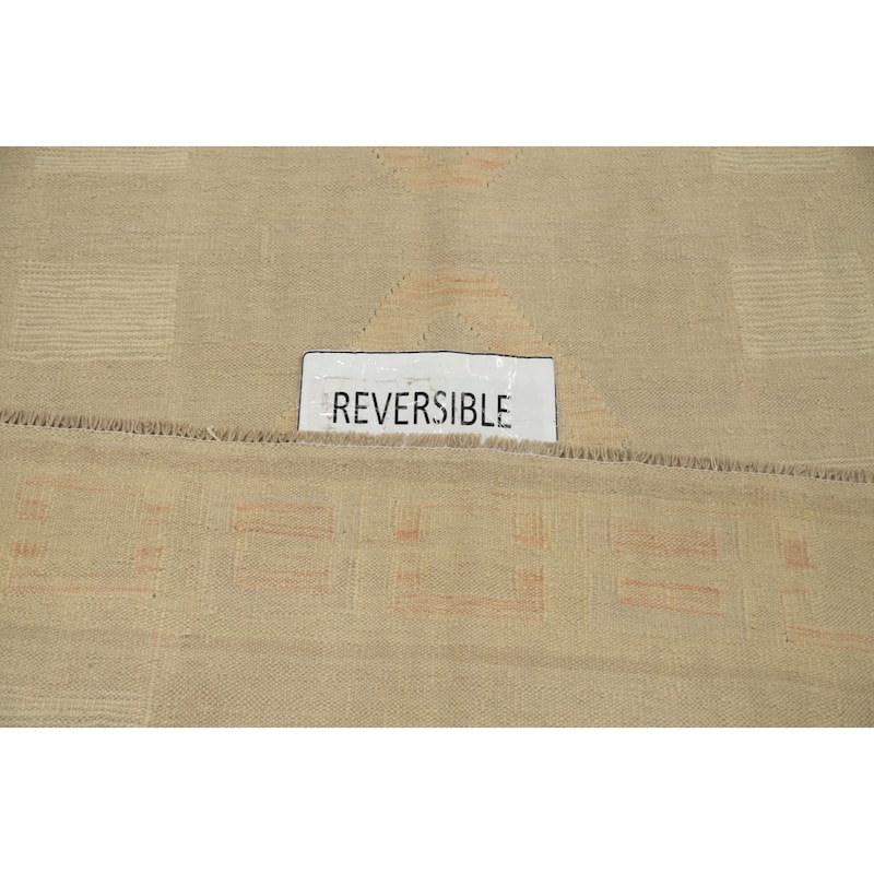 Hand Woven Oriental 100% Wool Carpet Southwestern Tribal Beige & Ivories Kilim Area Rug - 9' 10'' X 7' 0''