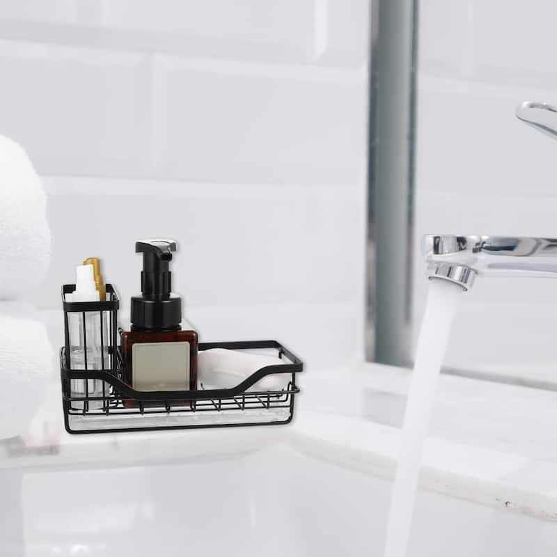 Stainless Steel Sink Caddy Organizer Sink Caddy Sponge Holder - 8.31"x3.58"x2.36" - Black