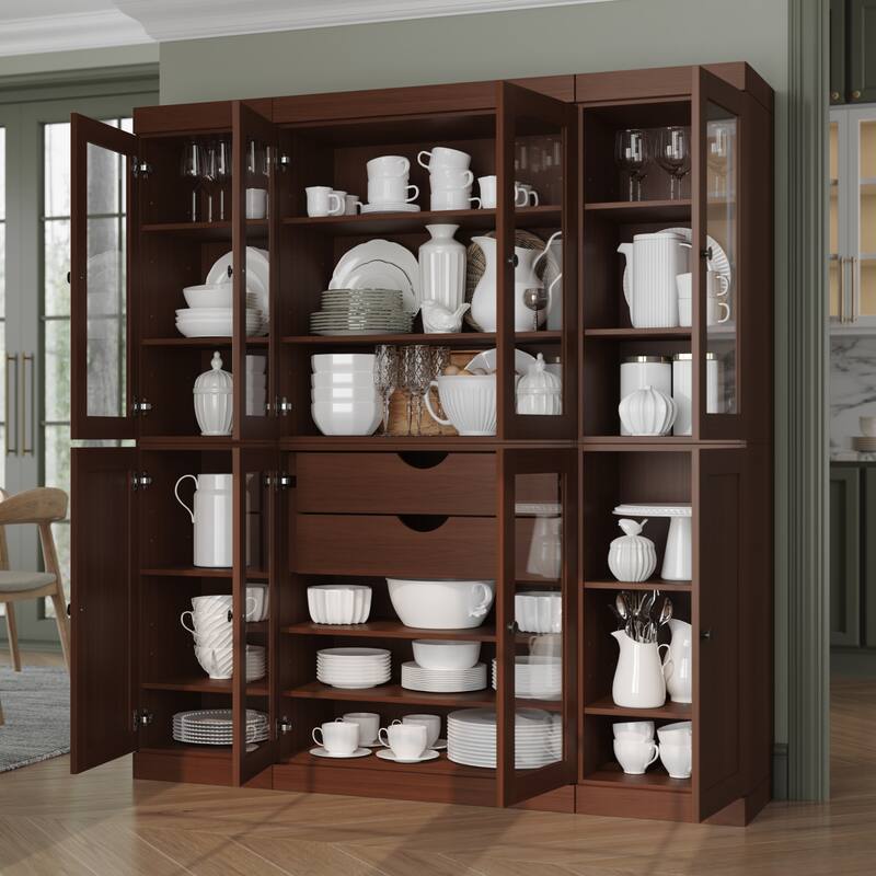 Palace Imports 100% Solid Wood 65" Pantry Cabinet with Clear Glass, Shaker Doors, 2-Drawers and Adjustable Shelves