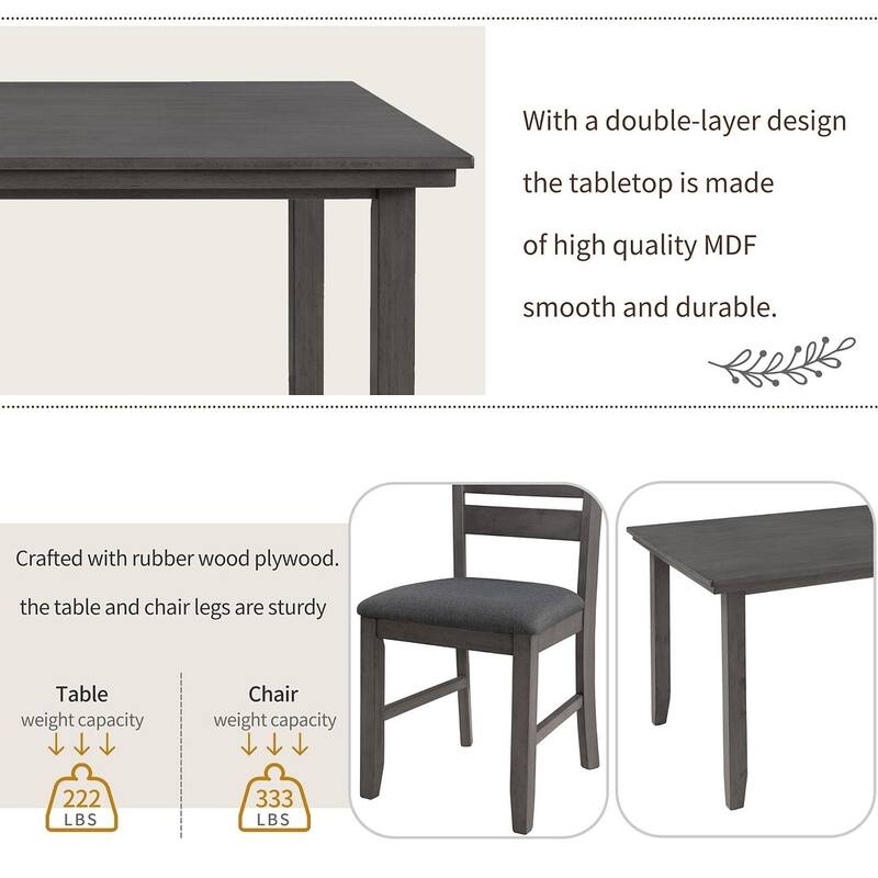 6 PCS Dining Room Table and Chairs with Bench, Rustic Wood Dining Set for 6