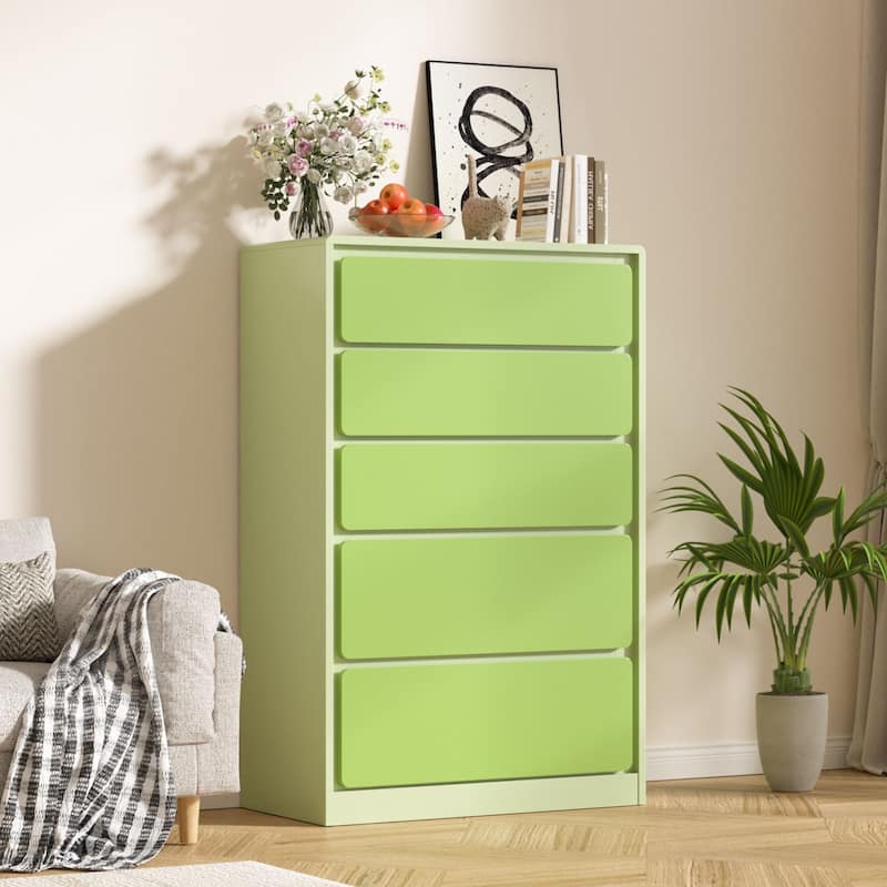 VEIKOUS 5-Drawer Chest of Dresser Storage Clothes Organizer for Bedroom, Organizers and Storage with Anti-Tipping Device - Green