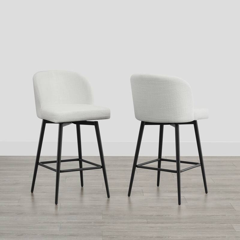 Charlotte Counter Height Swivel Barstool with Metal Legs Set - Set of 2 - White-Fabric - Counter Height