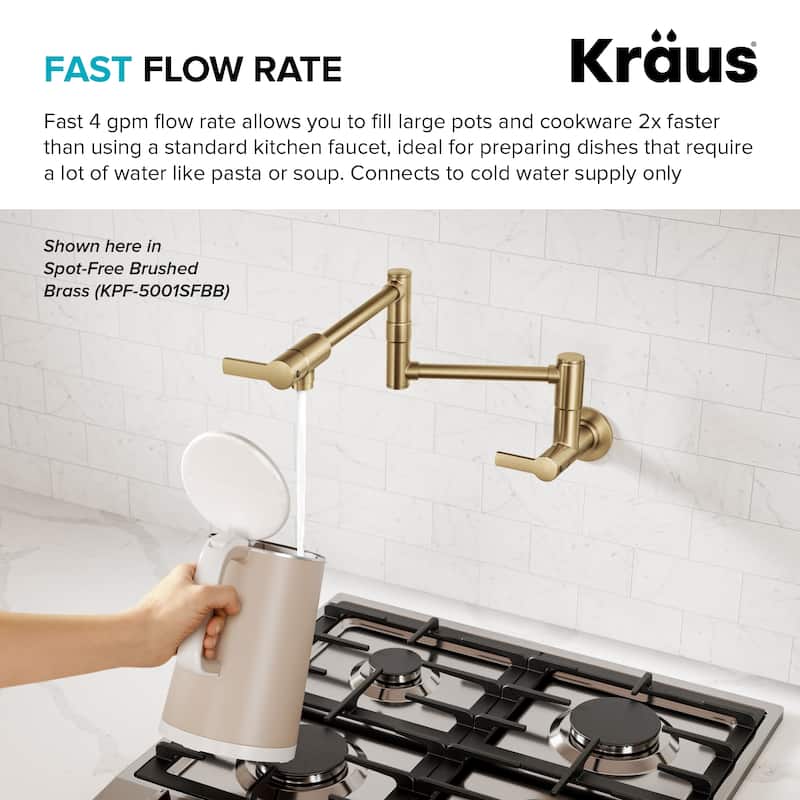 KRAUS Oletto Wall Mount Pot Filler Kitchen Faucet with Retractable Arm