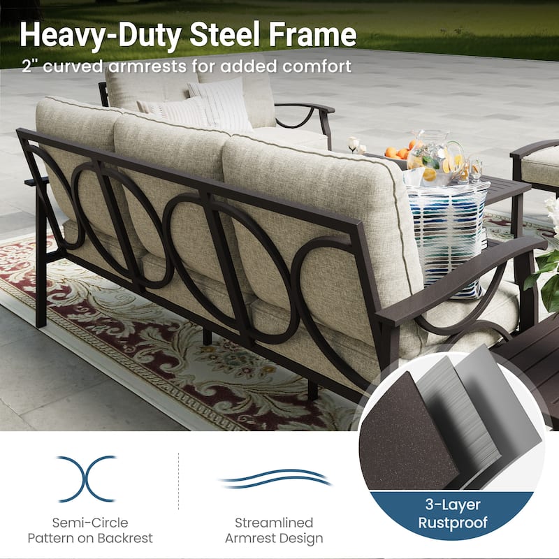 Outdoor Patio Furniture Set, Outdoor Metal Sectional Furniture with Cushions, Outdoor Conversation Seating Set with Coffee Table