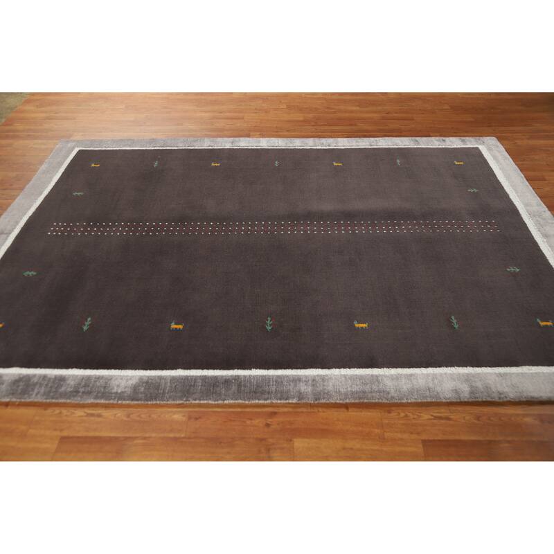 Hand Knotted Oriental 100% Wool Carpet Tribal Tribal Greys & Charcoal Gabbeh Area Rug - 7' 10'' X 5' 5''
