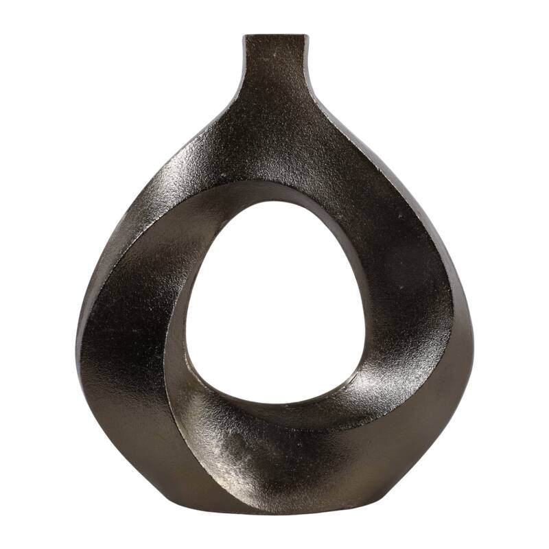 Artistic Metal Swirl Vase with Cut Out Center - Sculptural Flower Vase