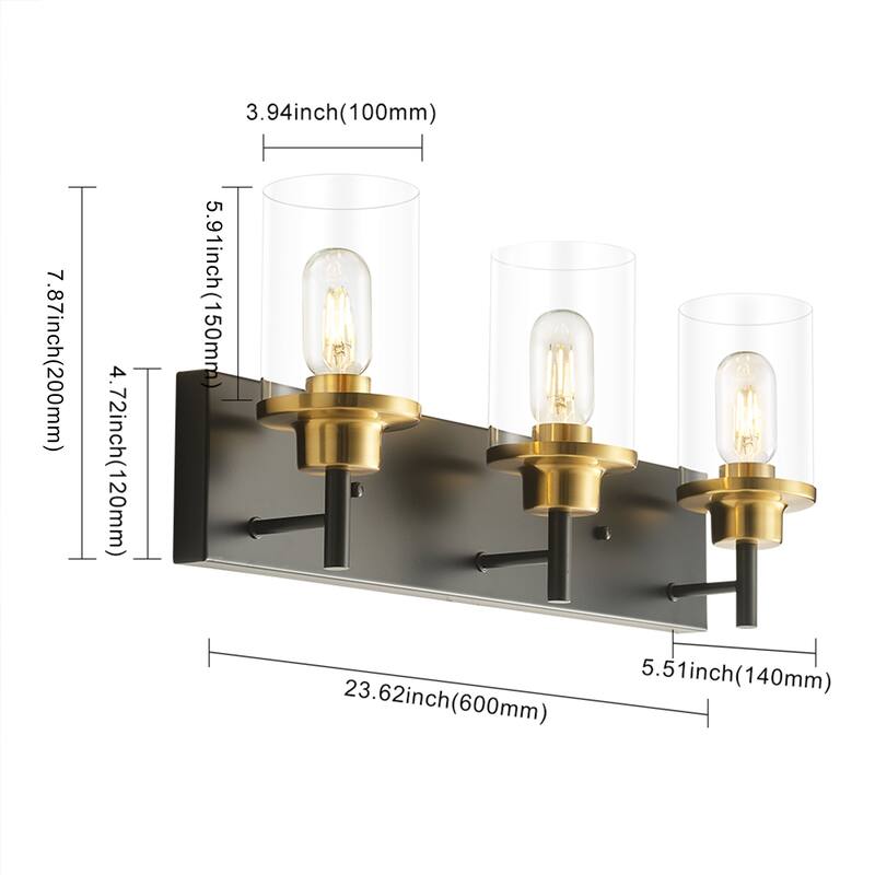 Starsky 3-Lights 23.62in. Modern Bathroom Vanity Light with Glass Shade
