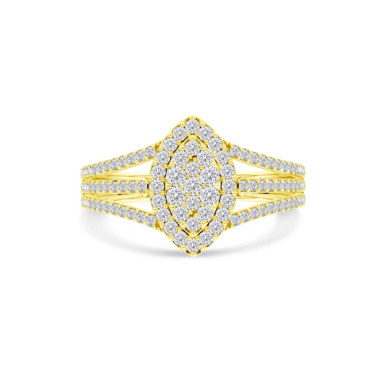 1/2ct TDW Diamond Marquise Framed Cluster Halo Engagement Ring in 10K Yellow Gold for Women