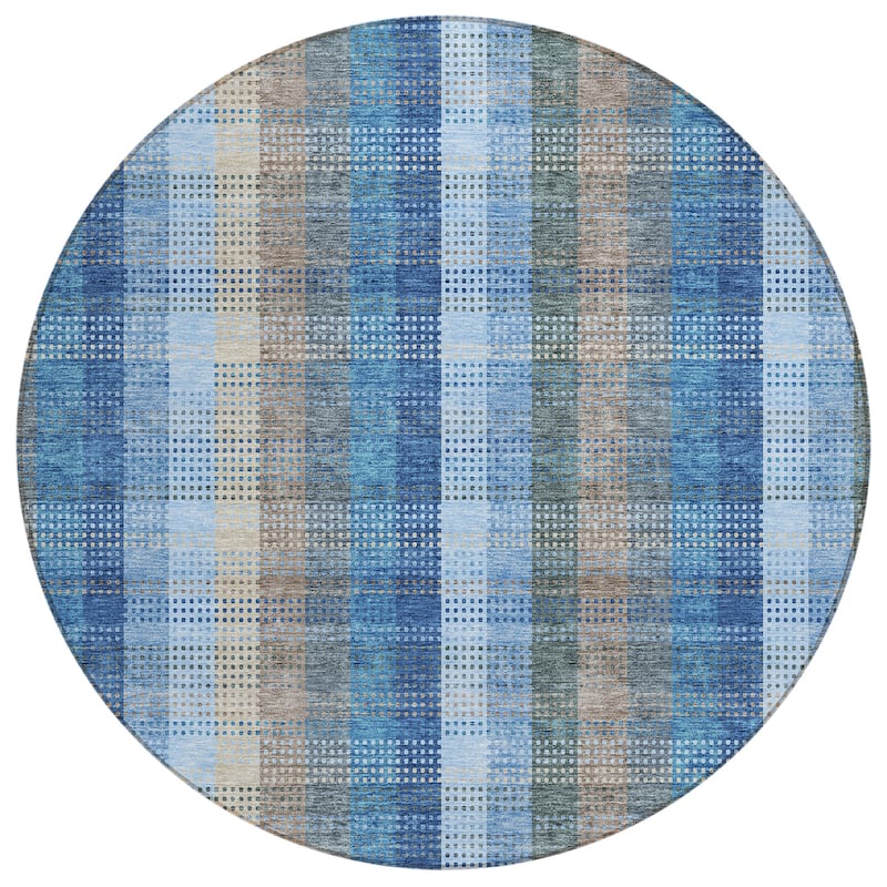 Machine Washable Indoor/ Outdoor Modern Plaid Chantille Rug