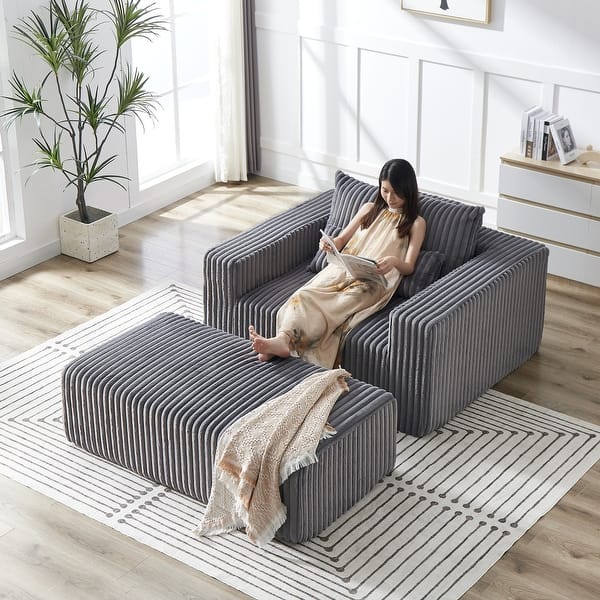 Modular Single Sofa Couch Accent Chair with Removable Footrest, Corduroy Upholstered Lazy Sofa Leisure Couch Armchair, Grey - Bed Bath & Beyond