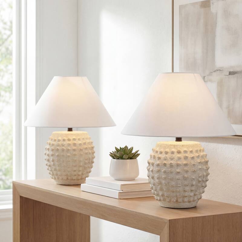 18.25" Hobnail LED Table Lamp (Set of 2), by JONATHAN Y - Matte Cream