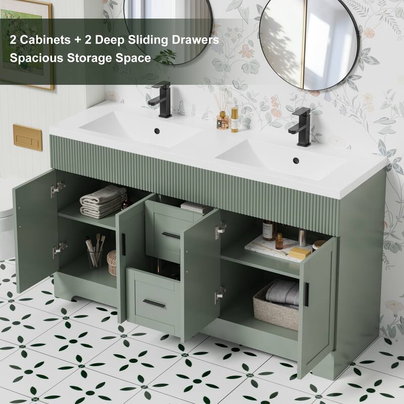Modern 24"/30"/36"/48" Wave-Line Bathroom Vanity Set with Sink & Faucet