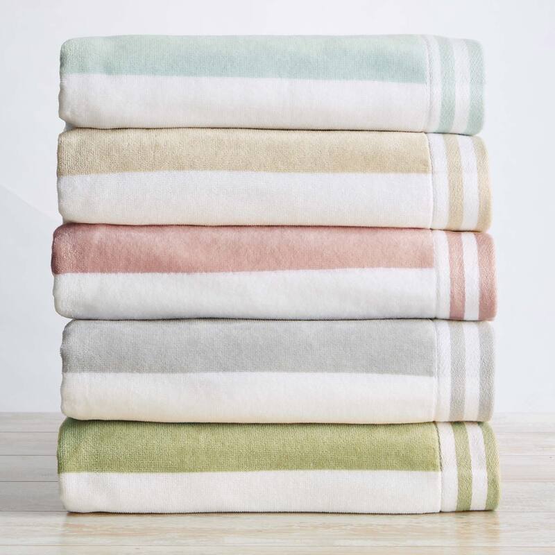 Linery & Co. 100% Cotton Velour Cabana Stripe Beach Towel