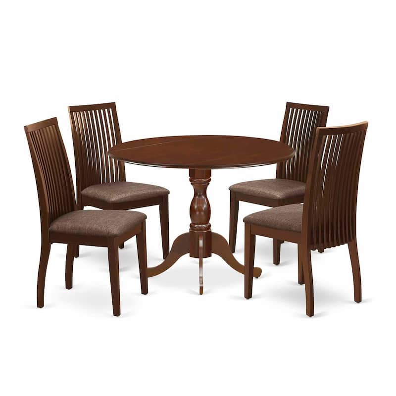 HomeStock 5-Piece Mahogany Finish Solid Wood Top Dining table with 4 Chairs