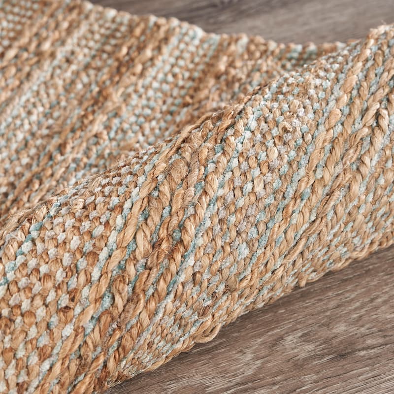 Sevita Organic Jute Geometric Area Rug, Blue and Medium Blue