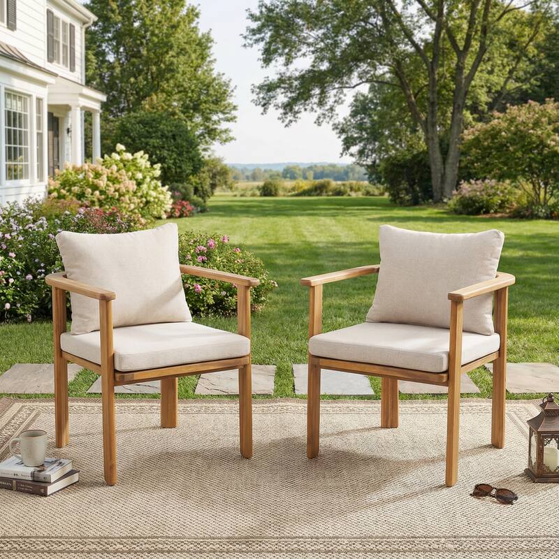 Scott Living Kaja Outdoor Solid Acacia Wood Dining Chair with Cushioned Seating (Set of 2)