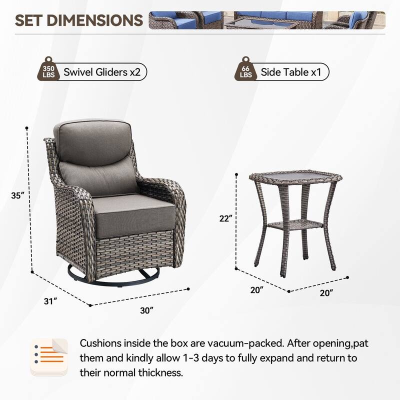 Outdoor Swivel Wicker Patio Chairs Set with Side Table