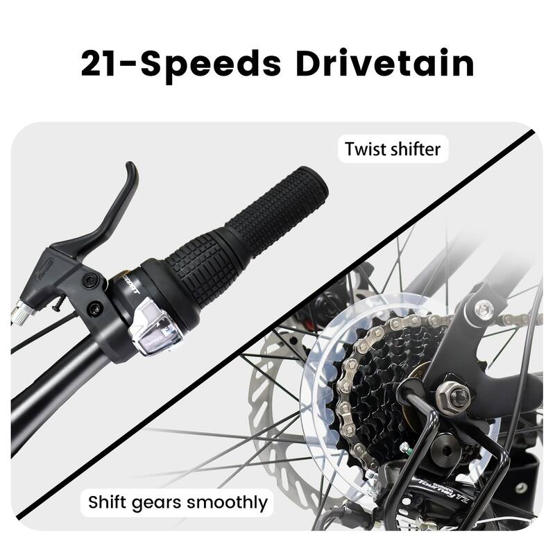 21 Speed Mountain Bike with Full Suspension, Steel Frame and Disc Brakes for Travel, Commuting and Mountain