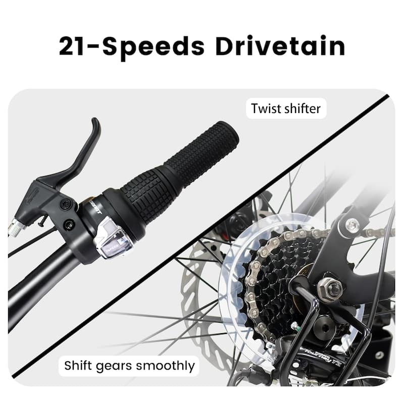 24 Inch Mountain Bike with Full Suspension, 21 Speed Grip Shifters, High Carbon Steel Frame, Mechanical Disc Brakes