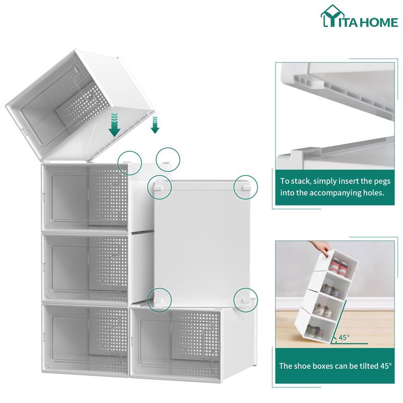 6/12/18 Pack Shoe Storage Box Plastic Stackable Shoe Organizer for Closet Foldable Sneaker Containers Bins Holders Racks