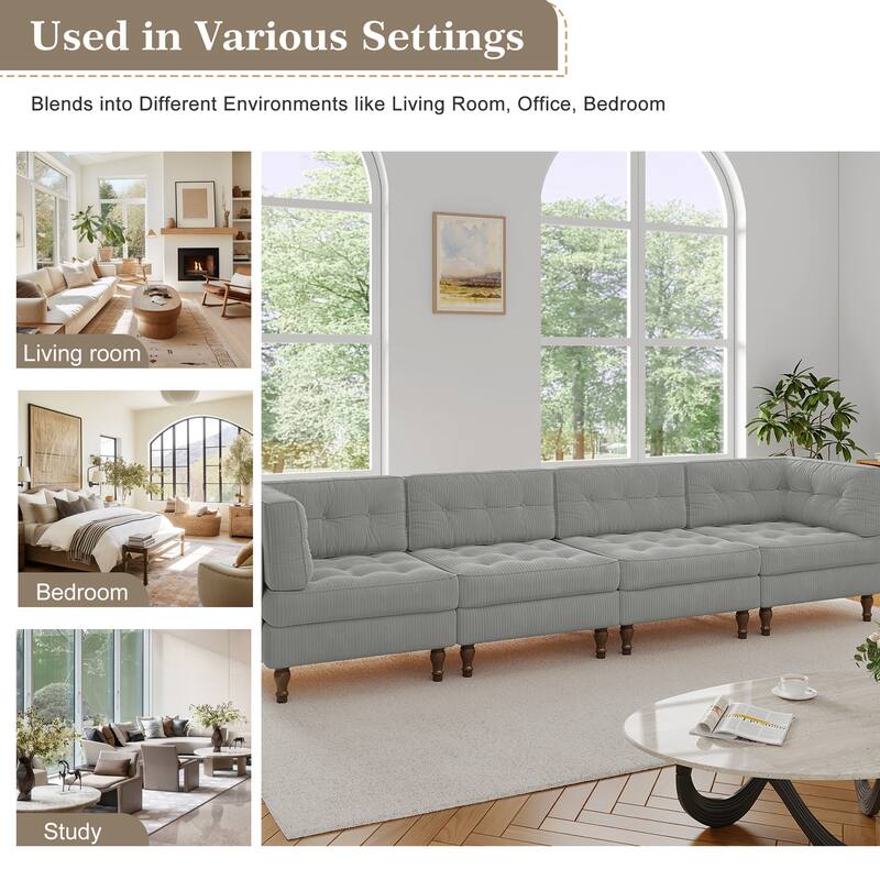 UIXE 4-Piece Corduroy Upholstered Modular Sectional Sofa for Living Room