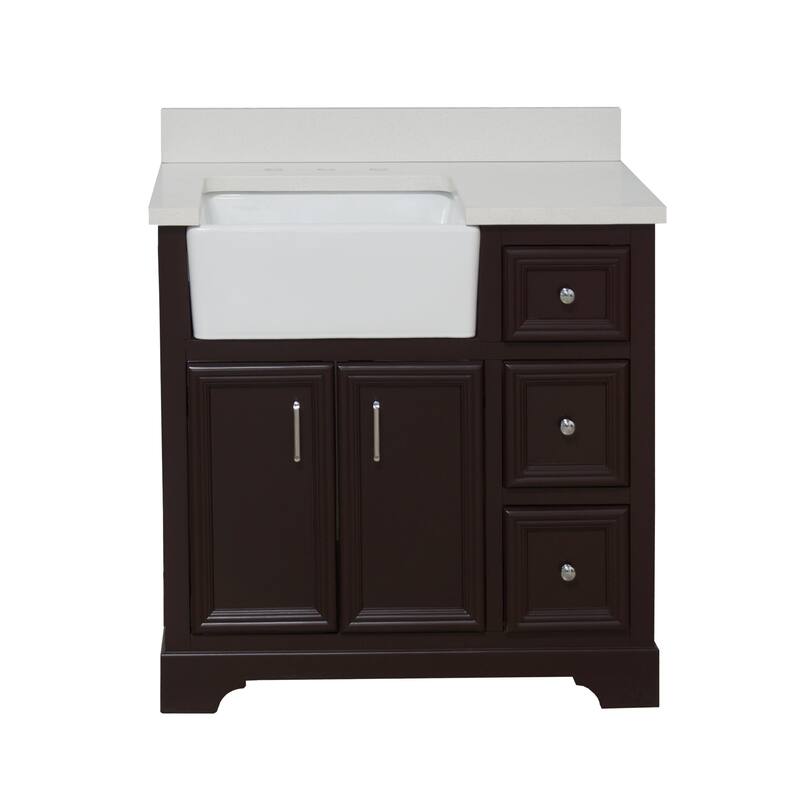 KitchenBathCollection Zelda 36" Farmhouse Bathroom Vanity with Quartz Top