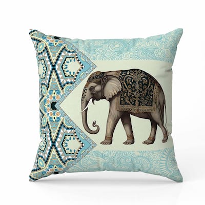 Floraphant Indoor/Outdoor Reversible Throw Pillow Cyan and Yellow