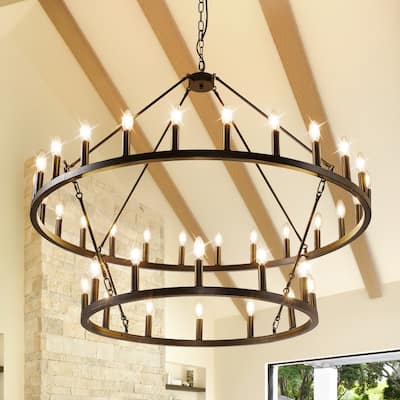 36-light Modern Farmhouse 47In Round Wagon Wheel Chandelier
