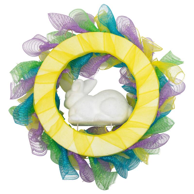 Pastel Deco Mesh Ribbon Easter Bunny Wreath - 24"