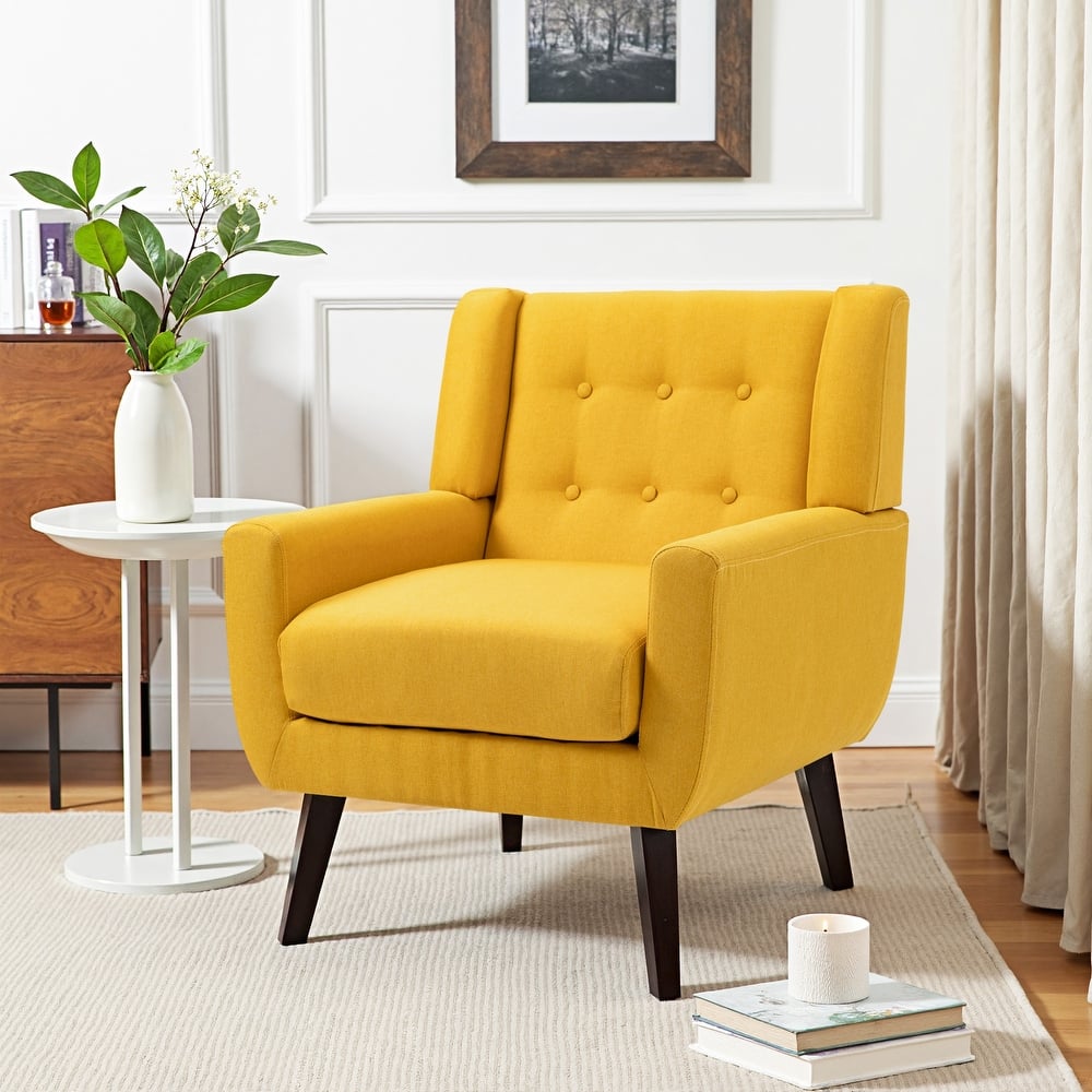 Modern Upholstered Faux Leather Tufted Armchair Linen Accent Chairs