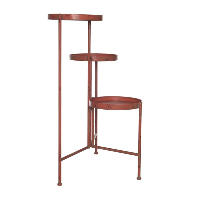Transpac Metal 30 in. Red Spring KD Folding Plant Stand