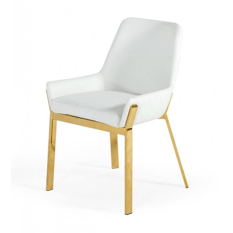 White And Gold Upholstered Faux Leather Dining Arm Chair - White and Gold